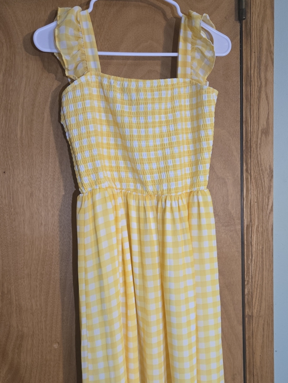 Girls Yellow Gingham Smocked Sundress with Ruffle Straps